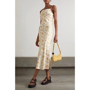 Holzweiler Eila Satin Floral Maxi Slip Dress Yellow Womens Size Medium